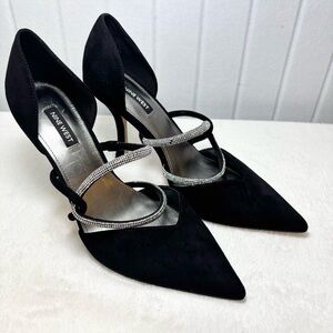 Nine West Black and Silver Rhinestone Wrapped Pointed Toe‎ Stiletto Pumps 8.5